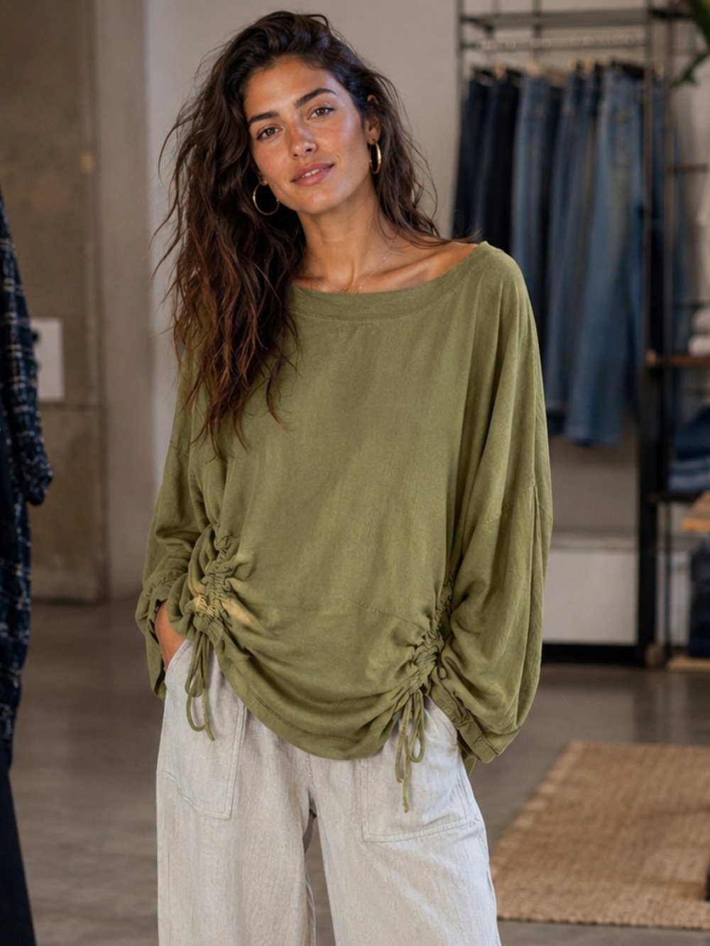 K28. From Italy 🇮🇹 Ruched Side Tie Boatneck Top - Women